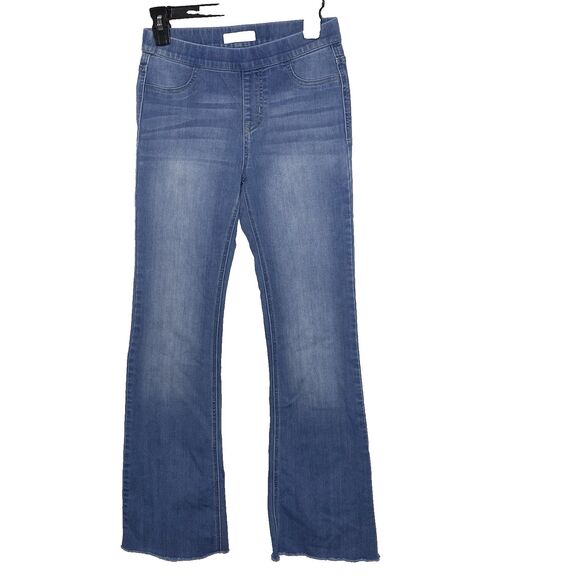 CELLO Jeans Pull On Low Rise Flared Distressed Frayed Hem Light Wash Womens M - Picture 1 of 10
